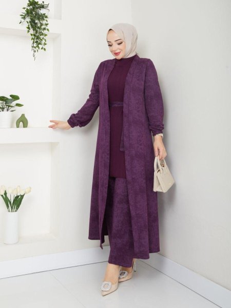 طقم كريب مخملي ثلاث قطع